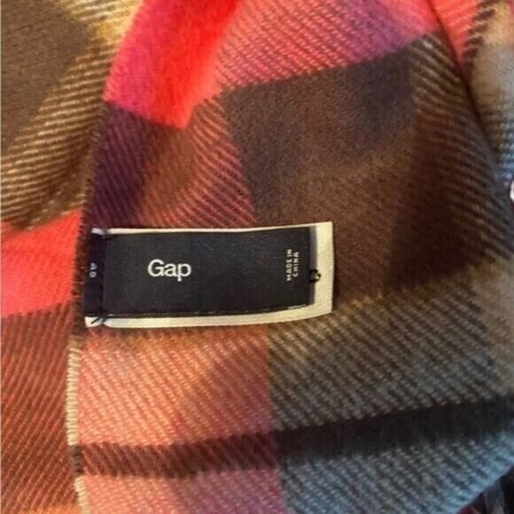 Gap Womens Pink Plaid Scarf Wrap Cabincore Fringe Pink Preppy Academia - Picture 7 of 8